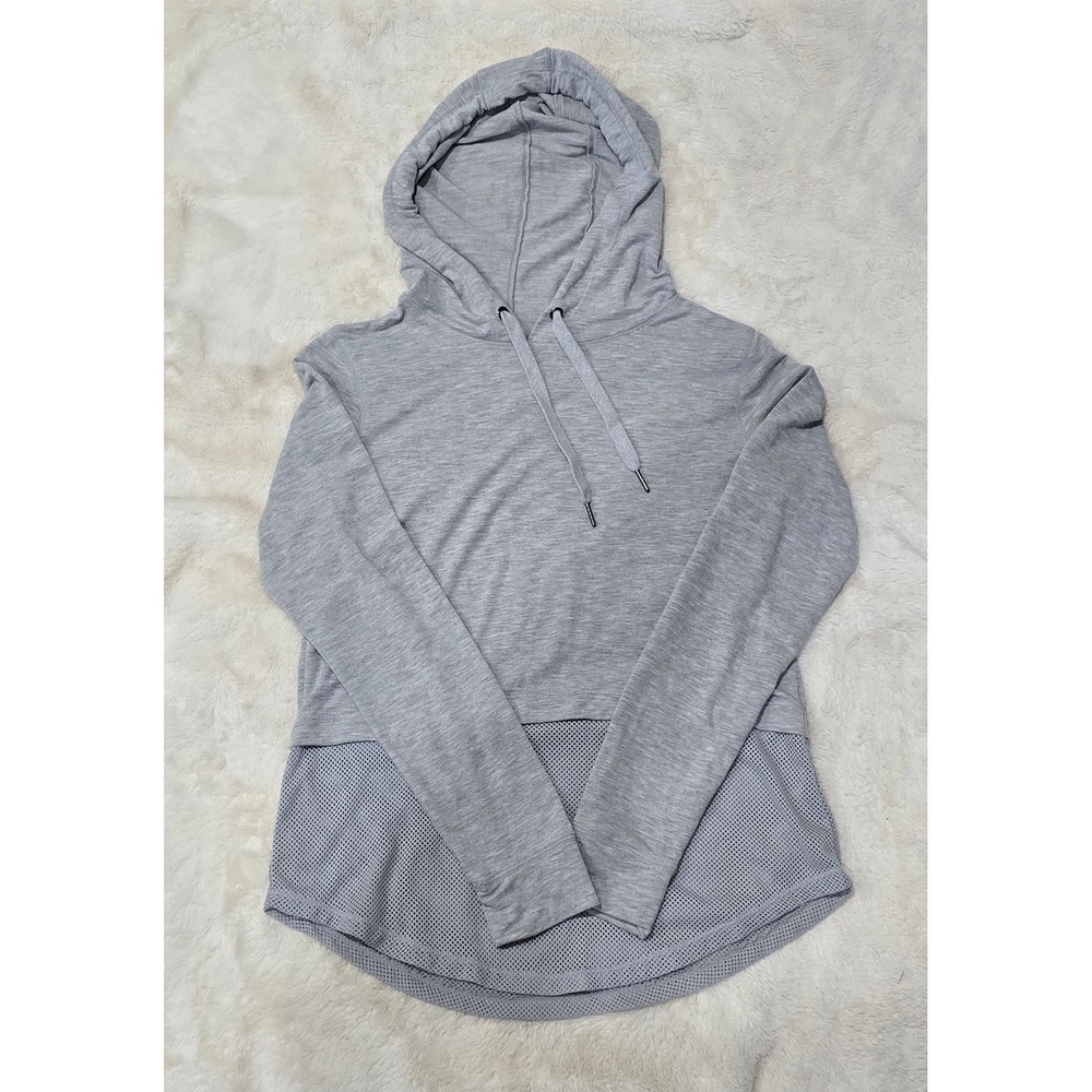 Yogalicious Womens Gray Mesh Hem Hooded Pullover Activewear Top Size Medium